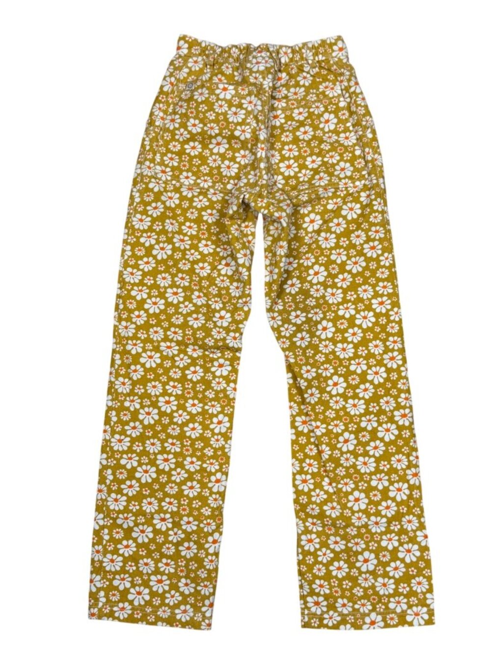 Big Bud Press Work Pants XXS Yellow Orange Daisy Print High Rise Cotton Twill Ma - Picture 2 of 7